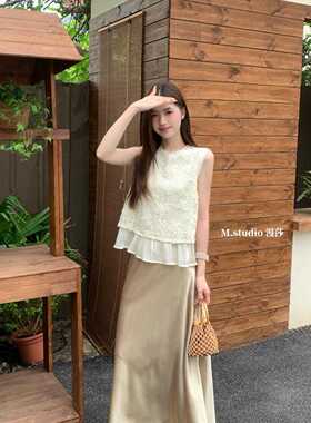 高级感显白重工立体浮雕绣花荷叶边上衣无袖背心