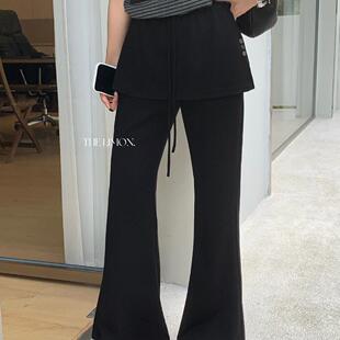 柠檬绿茶 1635 微喇休闲裤 假两件抽绳修身 爆款 显瘦屁帘神裤