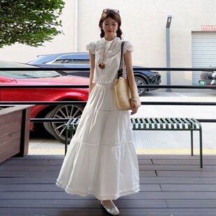 蛋糕长裙套装 巨好看 韩系冷淡系白色连衣裙子女夏季 2025新款