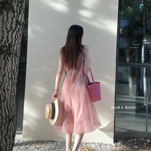 DARA 升级仙气满满欧根纱无袖 显瘦法式 复古仙女连衣裙S9106 ROSE