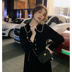 2020 new French long skirt with coat Hepburn style black annual meeting velvet dress children autumn and winter