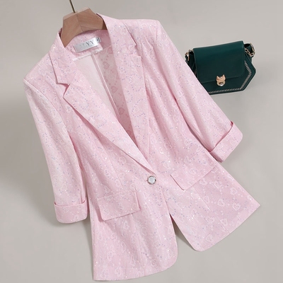 短款薄款蕾丝西服小西装女