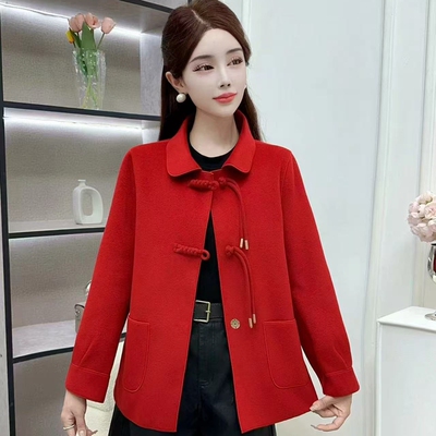 短款双面绒毛呢外套女春秋大码