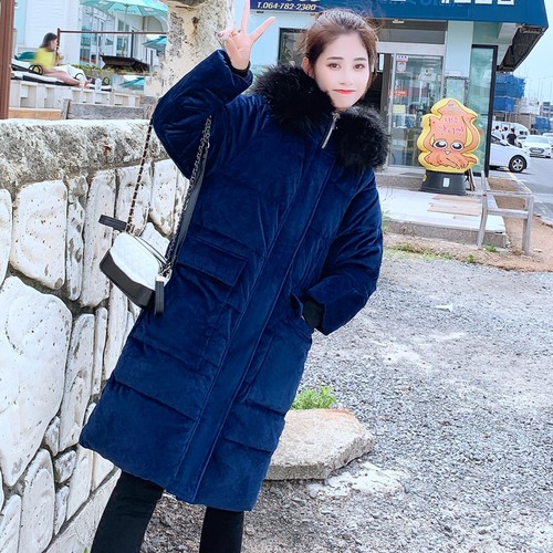 中长款过膝加厚金丝绒棉服女外套