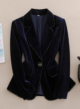 春秋新款金丝绒西服裤子套装女