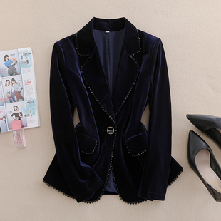 高端金丝绒西装春秋小香风西服女2025新款大码职业装外套两件套装