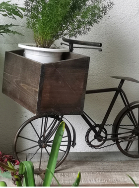 做旧铁艺工业风自行车摆件 复古风园艺脚踏车实木花盆架装饰品