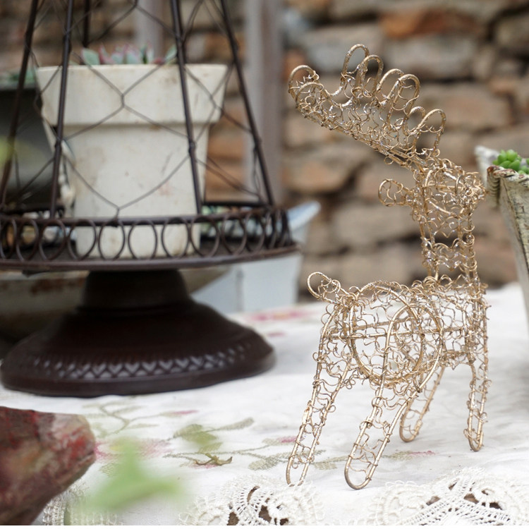 做旧铁艺金色亮点手工小鹿摆件 美式乡村动件装饰品
