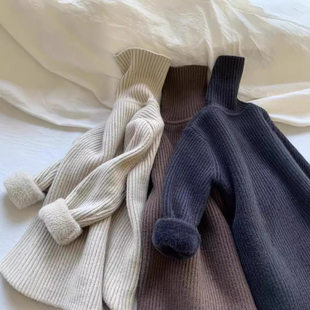 童装加厚毛衣男女童新款一体绒毛线衣加绒高领打底衫冬季修身长袖