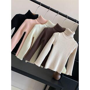 2026冬季女童男童百搭高领纯色一体绒加厚保暖针织毛衣打底衫套头