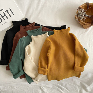 儿童高领针织衫男童女童半高领薄款毛衣宝宝包芯纱弹力打底衫套头