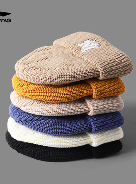 李宁帽子男冬季针织帽女款毛线帽防寒保暖护耳黑色运动冷帽情侣款