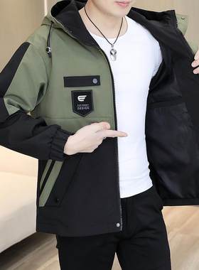 拼色外套男连帽春秋季宽松百搭潮