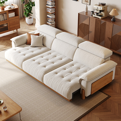 拉芙菲原木风电动布艺沙发大户型奶油风多功能伸缩直排客厅沙发床