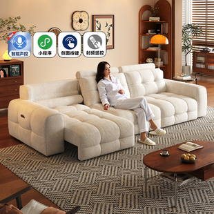 拉芙菲奶油风电动布艺沙发床大小户型多功能伸缩直排客厅布艺沙发