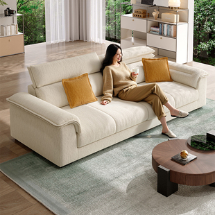 布艺沙发奶油风可拆洗棉麻雪尼尔绒布设计师直排帆船羽绒沙发客厅
