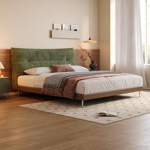 拉芙菲中古风雪尼尔双人布艺床高端婚床实木现代简约棉麻主卧布床