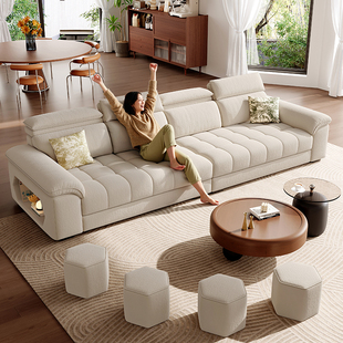 拉芙菲雪尼尔布艺沙发奶油风直排高靠背羽绒可拆洗棉麻客厅沙发