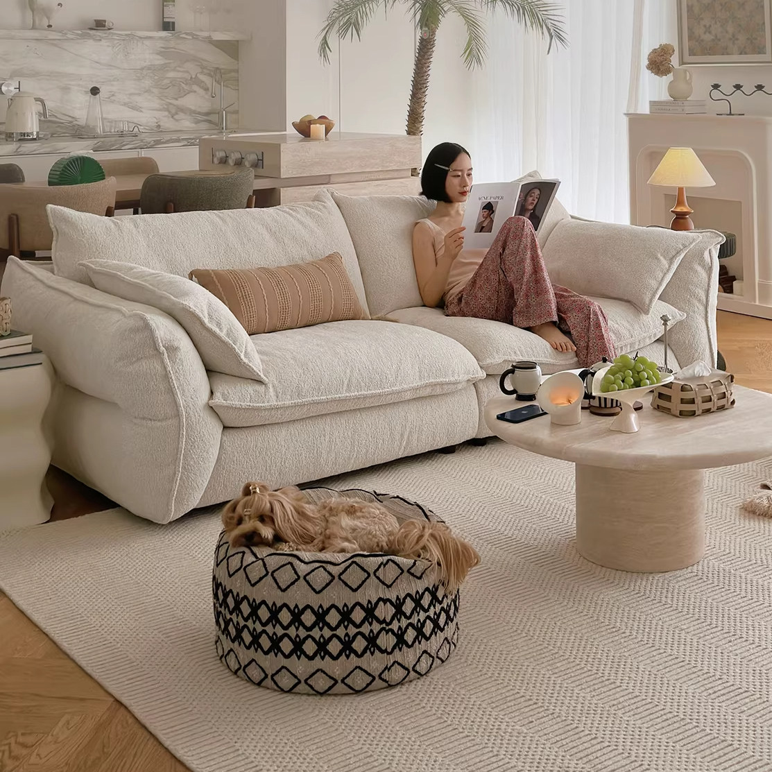 拉芙菲格拉朵全拆洗沙发奶油风客厅直排布艺沙发设计师羽绒沙发