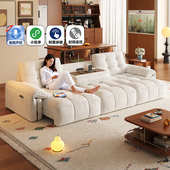 拉芙菲电动布艺沙发床小户型复古风新款 多功能伸缩直排沙发客厅