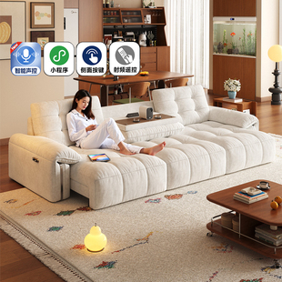拉芙菲电动布艺沙发床小户型复古风新款多功能伸缩直排沙发客厅