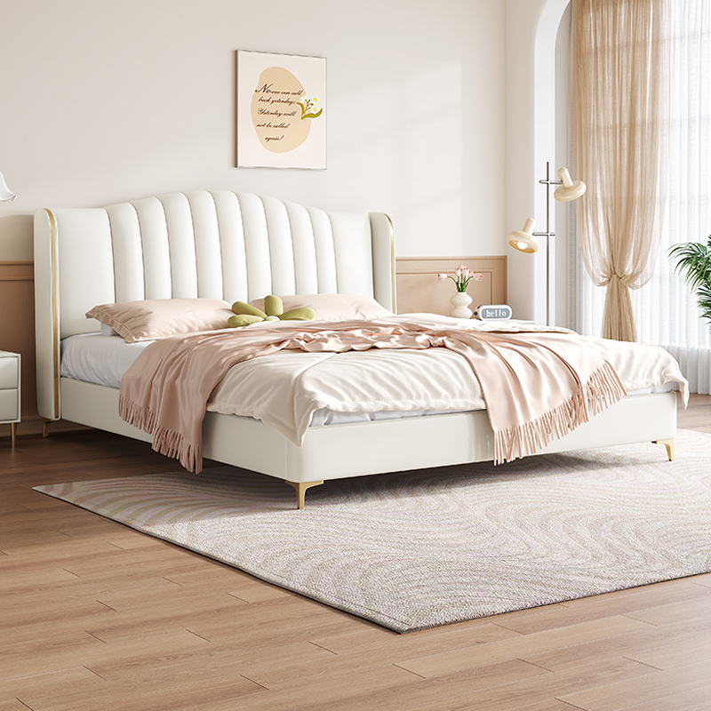 真皮床 轻奢双人床储物意式极简实木床主卧北欧现代简约1.8米婚床