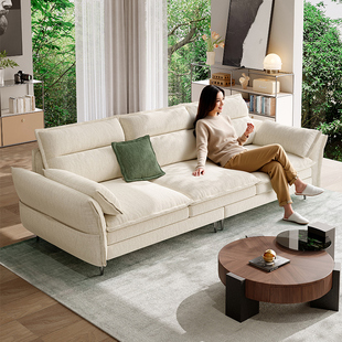 布艺沙发雪尼尔绒客厅沙发奶油风直排高靠背羽绒可拆洗棉麻沙发