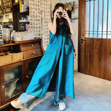 休闲宽松蓝色无袖背心连衣裙女夏2025新款慵懒松弛感简单大方长裙，女装连衣裙，2C158