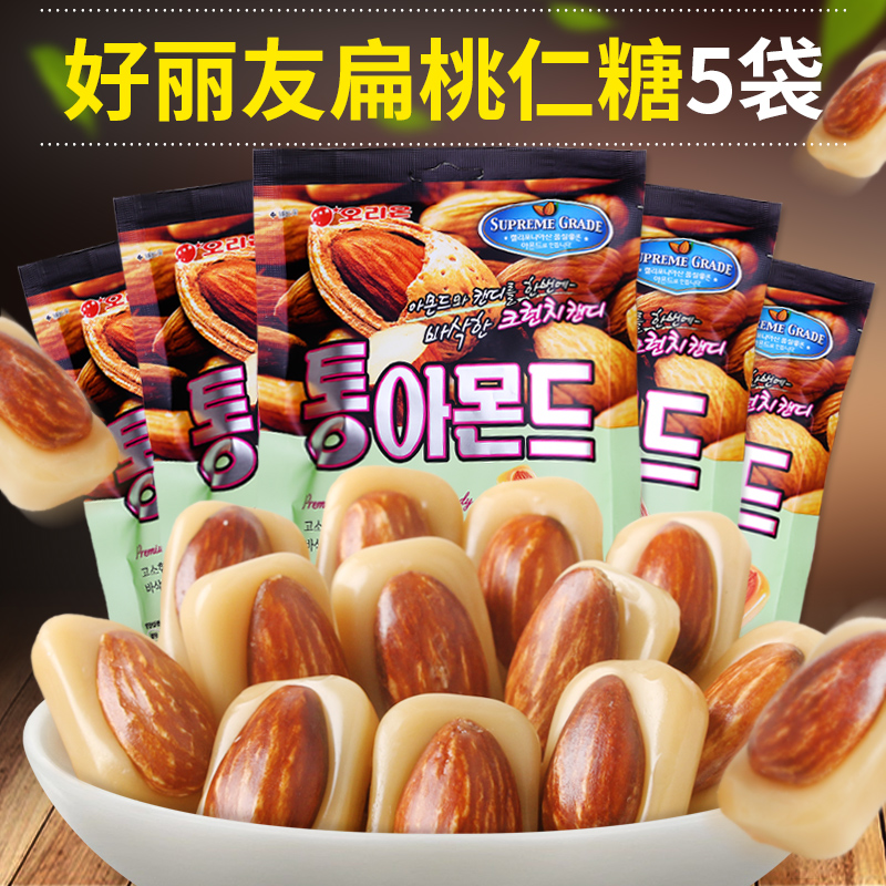 韩国进口好丽友扁桃仁糖5袋儿童坚果酥脆奶糖喜糖零食品不带礼盒
