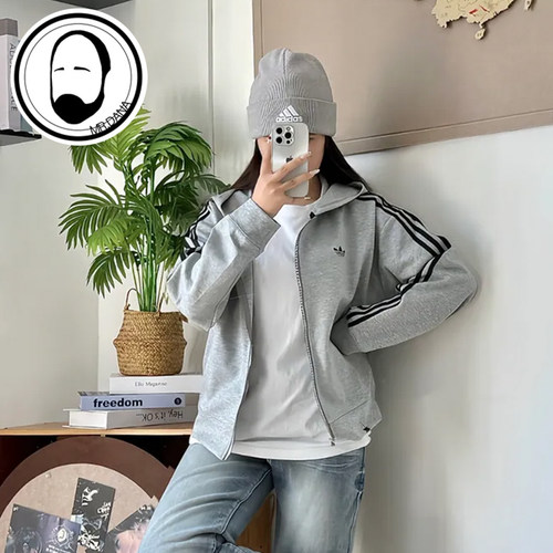 Adidas三叶草女子复古刺绣户外运动休闲连帽外套JY2620