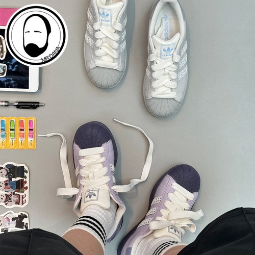 Adidas三叶草25款女子编织复古低帮贝壳头运动板鞋JQ8729 KJ4210