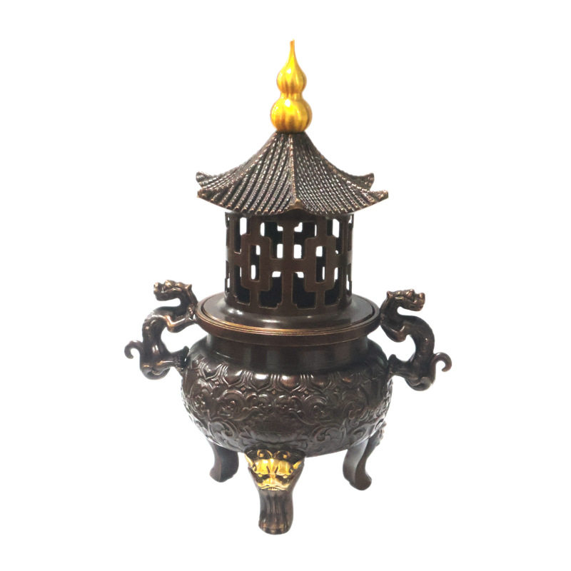 铜香炉仿古铜器塔香炉盘香炉家居客厅装饰工艺品铜狻猊凉亭香炉