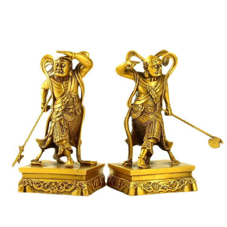 黄铜千里眼顺风耳二将佛像摆件左右护法铜像金属工艺品收藏