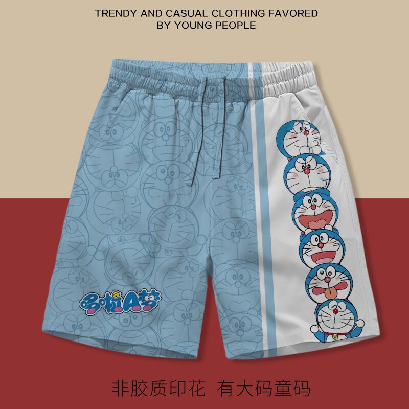 卡通哆啦A梦短裤五分裤夏季沙滩裤机器猫叮当大码宽松居家睡裤子