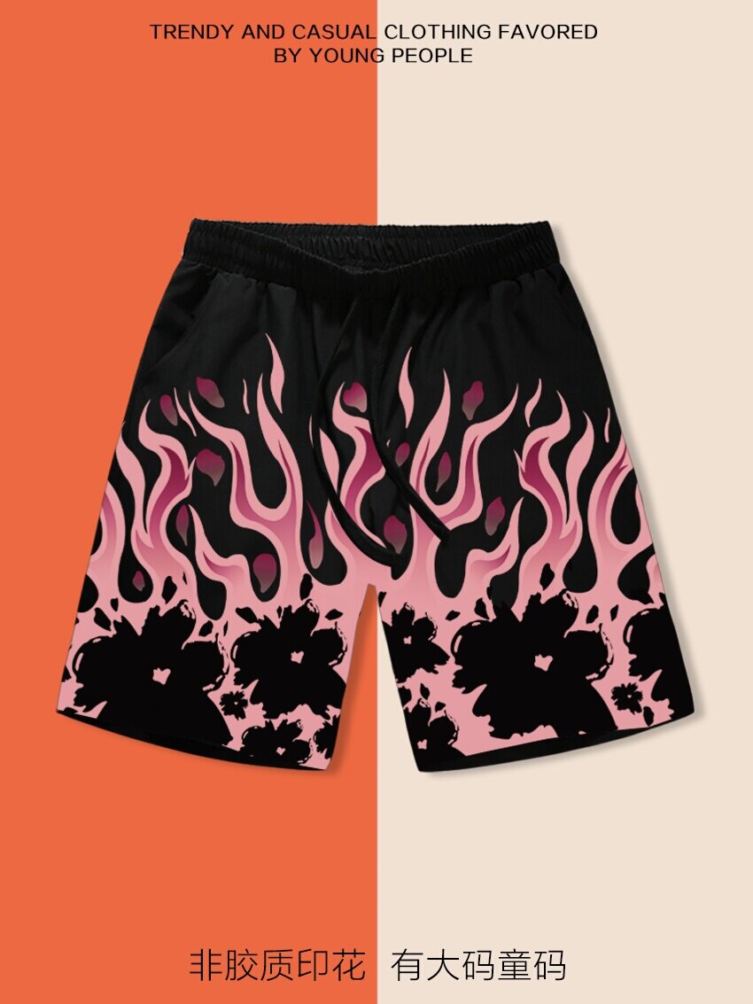 AMERICAN FLAME TIDE BRAND CASUAL SPORTS PRINT BEACH PANTS TRENDY STATEMENT SHORTS MENS AND WOMENS CROPPED PANTS ARE AVAILABLE IN PLUS SIZES