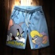 卡通猫和老鼠沙滩裤 男女夏宽松旅游印花五分裤 速干休闲短裤 男大码