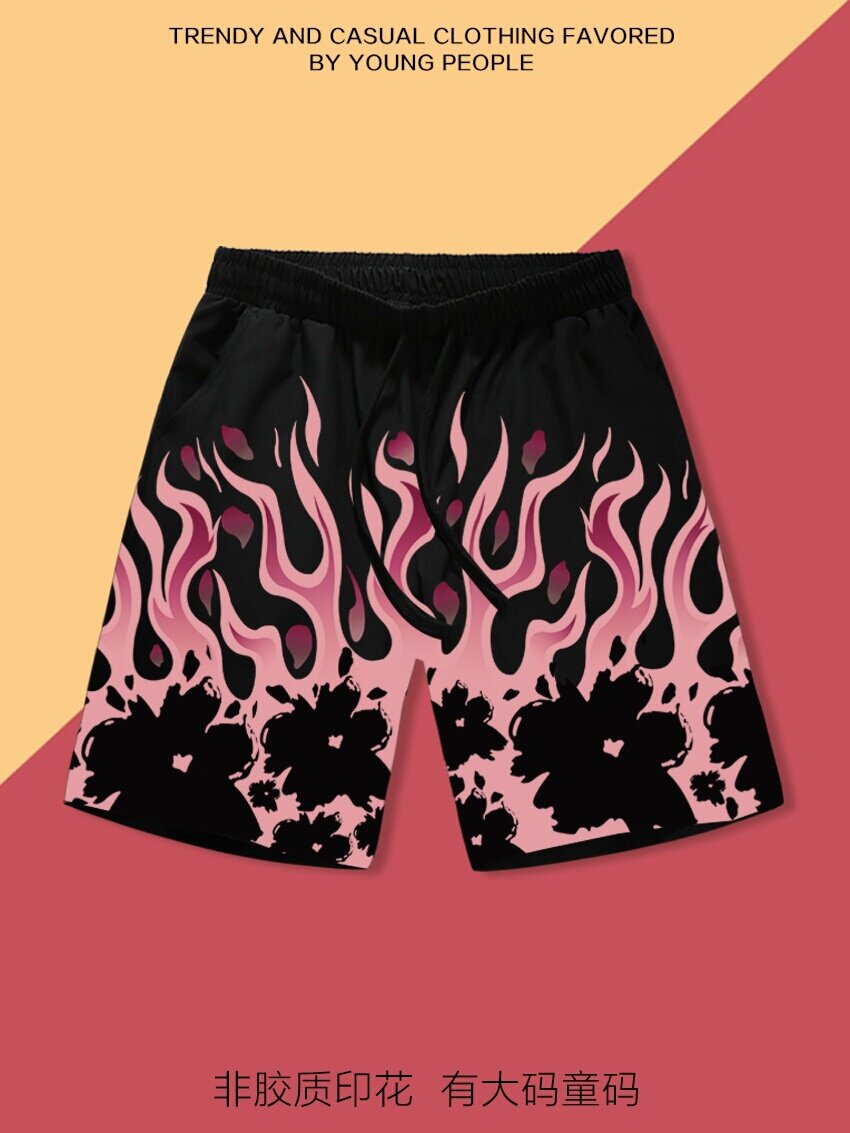 AMERICAN FLAME TIDE BRAND CASUAL SPORTS PRINT BEACH PANTS TRENDY STATEMENT SHORTS MENS AND WOMENS CROPPED PANTS ARE AVAILABLE IN PLUS SIZES