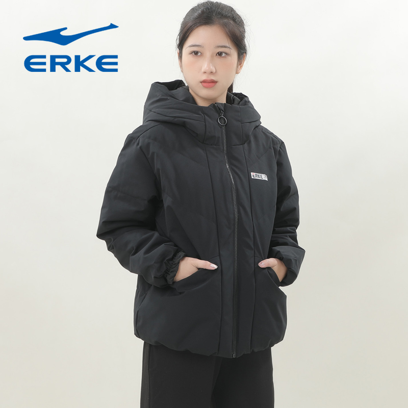 鸿星尔克保暖连帽羽绒服女外套