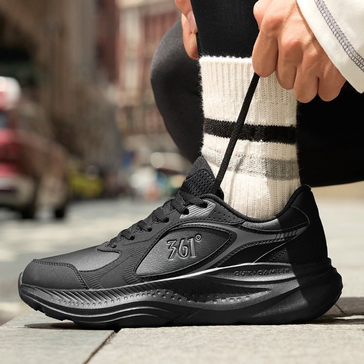 361男鞋加绒运动鞋冬季新款短绒保暖鞋子皮面防水跑步鞋减震跑鞋