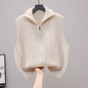 外穿时尚 拉链马夹女士2025新款 麻花毛衣针织背心女士马甲春秋款