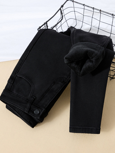 丝绒牛仔裤女性高腰冬季2025年新加厚温暖弹性苗条紧身瘦身小腿裤