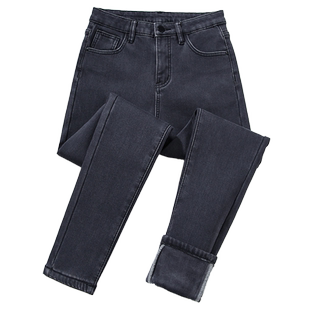 加长裤子加绒牛仔裤女2024年新款高腰秋冬季高个子紧身小脚铅笔裤