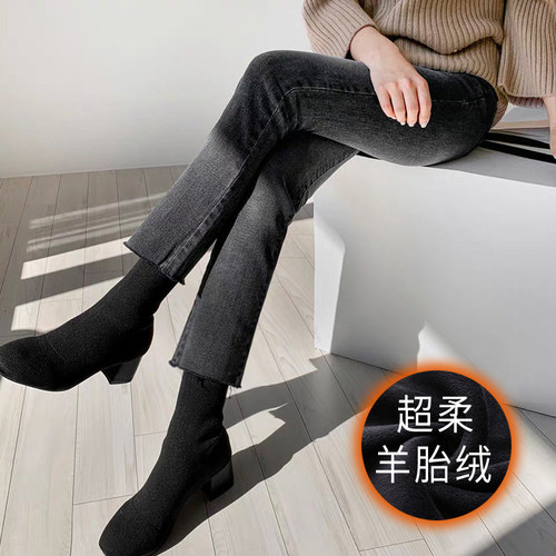 烟灰色牛仔裤女秋冬2025年新款