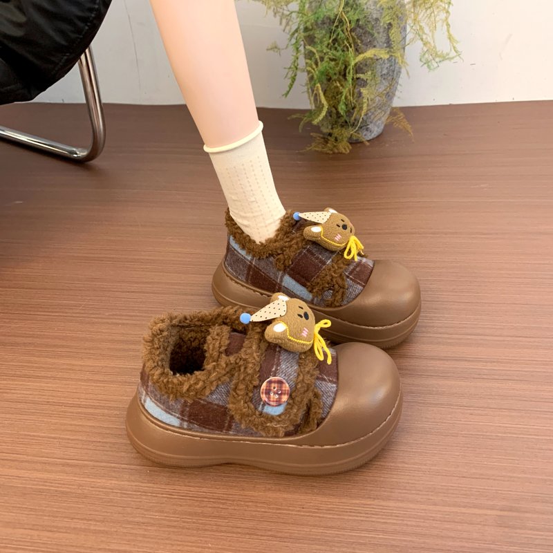 可爱小熊棉鞋女冬保暖外穿小个