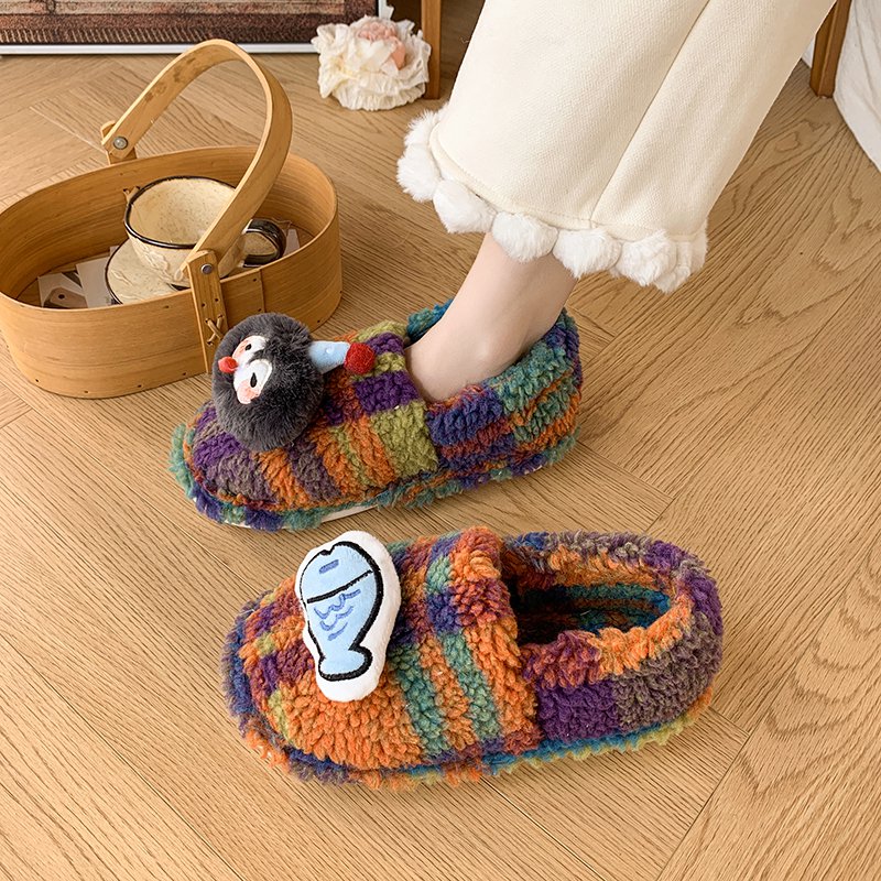 萌趣可爱企鹅毛毛鞋女冬季室