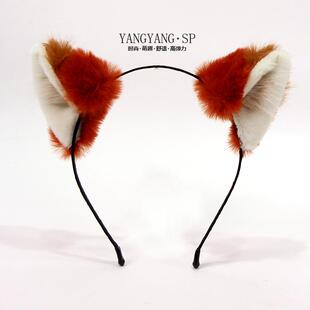 可爱毛绒狐狸耳朵发箍节日派对漫展表演兽耳头饰甜美猫耳拍照发卡