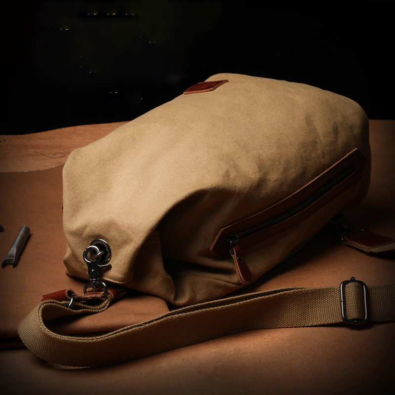 斜挎包运动胸包男包大容量休闲背包头层牛皮帆布旅行多功能单肩包