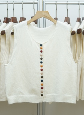 245 2025年秋季新款韩版纯色V领针织开衫马甲背心女叠穿毛衣坎肩