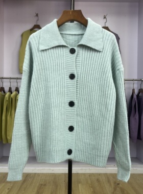【901-950】 针织衫百搭纯色长袖单排扣加厚翻领新款女装毛衣女