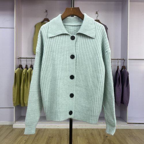 【901-950】 针织衫百搭纯色长袖单排扣加厚翻领新款女装毛衣女